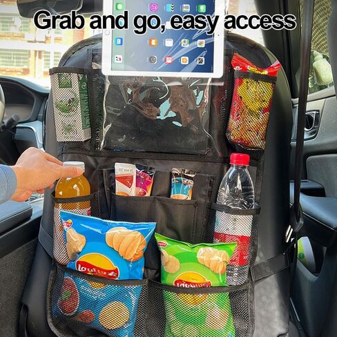 Backseat Car Organizer, Kick Mats Back Seat Protector with Touch Screen Tablet Holder, Adjustable Travel Accessories and Mesh Storage Bag for Car, Closet, Wall and Home Organization, Black in Saudi Arabia