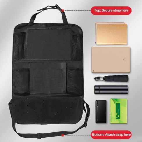 Backseat Car Organizer, Kick Mats Back Seat Protector with Touch Screen Tablet Holder, Adjustable Travel Accessories and Mesh Storage Bag for Car, Closet, Wall and Home Organization, Black in Saudi Arabia