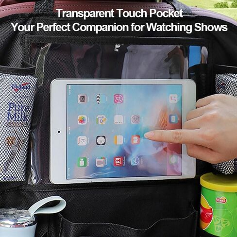 Backseat Car Organizer, Kick Mats Back Seat Protector with Touch Screen Tablet Holder, Adjustable Travel Accessories and Mesh Storage Bag for Car, Closet, Wall and Home Organization, Black in Saudi Arabia