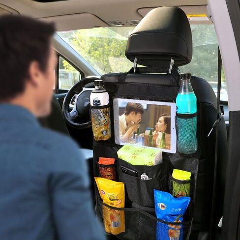 Backseat Car Organizer, Kick Mats Back Seat Protector with Touch Screen Tablet Holder, Adjustable Travel Accessories and Mesh Storage Bag for Car, Closet, Wall and Home Organization, Black in Saudi Arabia