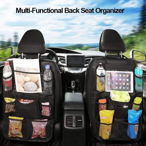 Backseat Car Organizer, Kick Mats Back Seat Protector with Touch Screen Tablet Holder, Adjustable Travel Accessories and Mesh Storage Bag for Car, Closet, Wall and Home Organization, Black in Saudi Arabia