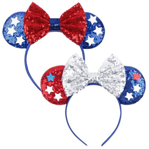 YOWOCAL 4th of July Mouse Ear Headbands, Sequin Patriotic Hair Accessories, Red Silver Blue, 2 Piece Set in Kuwait