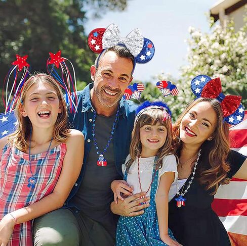 YOWOCAL 4th of July Mouse Ear Headbands, Sequin Patriotic Hair Accessories, Red Silver Blue, 2 Piece Set in Kuwait