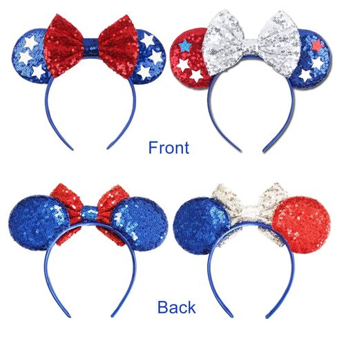 YOWOCAL 4th of July Mouse Ear Headbands, Sequin Patriotic Hair Accessories, Red Silver Blue, 2 Piece Set in Kuwait