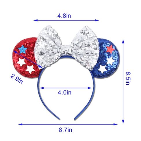 YOWOCAL 4th of July Mouse Ear Headbands, Sequin Patriotic Hair Accessories, Red Silver Blue, 2 Piece Set in Kuwait