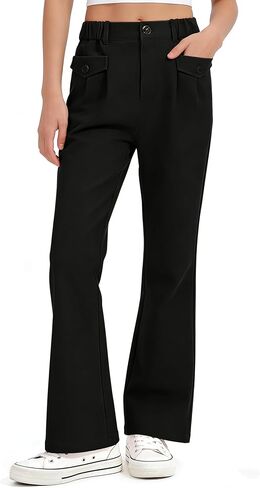 Rolanko Girls Uniform Pants Flare School Pants for Girls Wrinkle & Pilling Resistant Stretch Kids Dress Trousers Daily in Saudi Arabia