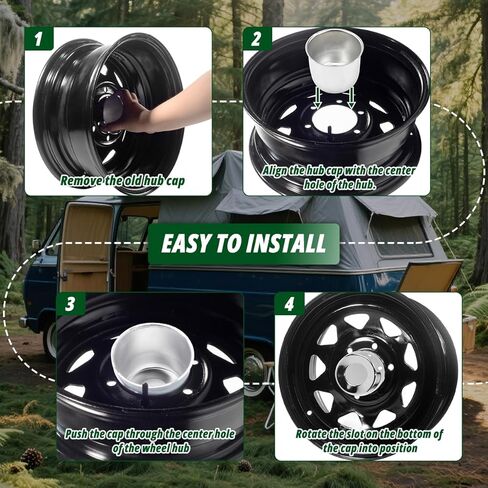 2 Pcs 4.25" Push Through Wheel Center Caps for Truck Trailer RV - Stainless Steel Hub Caps (Fits 4.25" Bore, 4.29" Tall, Matte Black) in Saudi Arabia