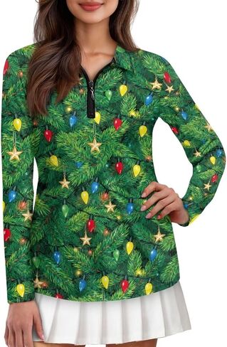 Golf Shirts for Women Long Sleeve V Neck 1/4 Zip Up Golf Tops Activewear Quick Dry Tennis Shirts for Women XS-2XL in Kuwait