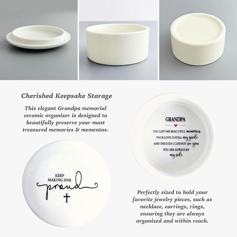 ZomefinKiu Grandpa Memorial Gifts, Keep Making Him Proud Sympathy Keepsake Box Ceramic with Cross Necklace, In Loving Memory of Grandpa, Condolence Remembrance Grieving Grandfather Passed Away Gifts in Kuwait