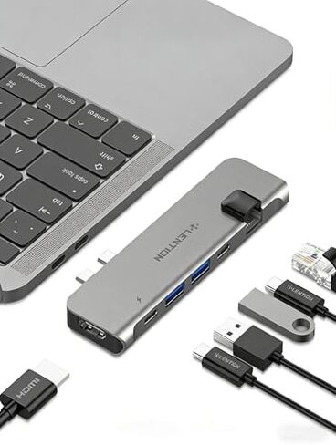موزع LENTION USB C مع Thunderbolt3 (PD+نقل البيانات+مخرج الفيديو)، 4K HDMI، USB 3.0، محول Gigabit Ethernet Mac متوافق مع MacBook Pro الجديد، Mac Air، المزيد (CS65، رمادي داكن) in Kuwait