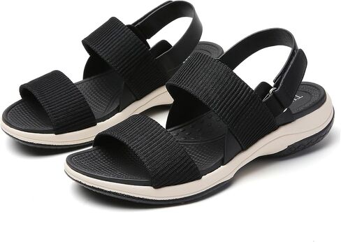 Tilocow Womens Walking Sandals with Elastic Ankle Strap Comfortable Knit Two Strap Casual Summer Sport Sandals for Women in Kuwait