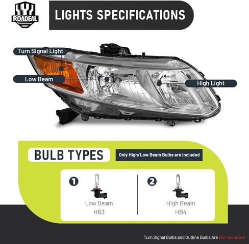 Headlights W/Bulbs for 2012-2015 Honda Civic 4Dr Sedan, for 2012 2013 Honda Civic 2Dr Coupe Headlamp Replacement Driver & Passenger Side in Saudi Arabia