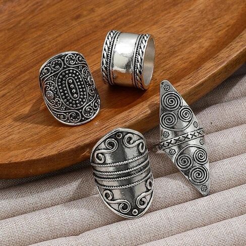 الهيب هوب الشرير منحوتة الملمس واسعة الفرقة خواتم مجموعة للنساء، الرجعية العرقية مكتنزة فارس الإبهام خواتم المفصل مجموعة العصرية حزب مجوهرات اكسسوارات هدية in Kuwait