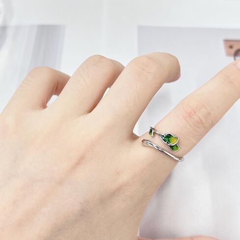 Green Enamel Leaf Wrap Open Finger Ring for Women men Adjustable Band Statement Plant Branch Leaves Delicate Thumb Knuckle Stacking Rings Comfort Fit Birthday Party Fashion Jewelry gifts for Mom Wife in Saudi Arabia