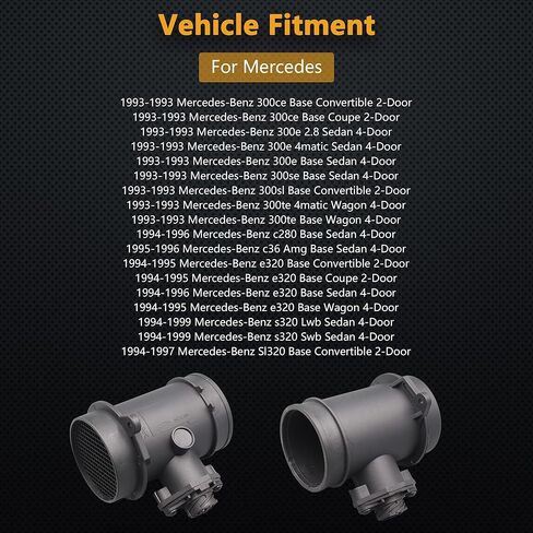 Mass Air Flow Sensor for Mercedes-Benz 300E 300CE 300TE 1993 / C280 1994-1996 / E320 1994-1997 / S320 SL320 1994-1996 / C36 AMG 1995-1996 Replaces 0280217500 0000940548 in Saudi Arabia
