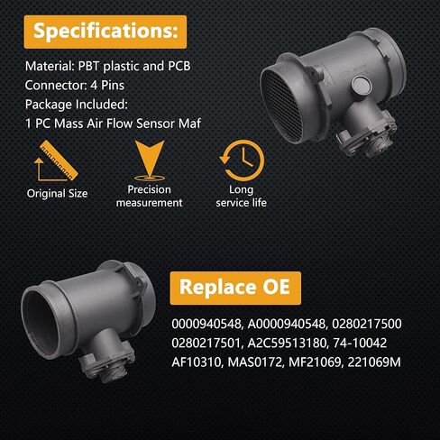 Mass Air Flow Sensor for Mercedes-Benz 300E 300CE 300TE 1993 / C280 1994-1996 / E320 1994-1997 / S320 SL320 1994-1996 / C36 AMG 1995-1996 Replaces 0280217500 0000940548 in Saudi Arabia