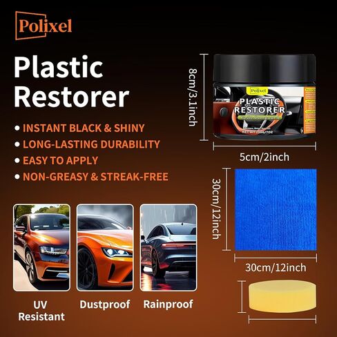 Plastic Restorer for Cars - Renews Faded Bumpers, Trim, and Interior Dash Long Lasting Dressing Coating Instant Restore Faded Plastic, Vinyl & Rubber Trim Back to Black Shine - 7oz/200g in Kuwait