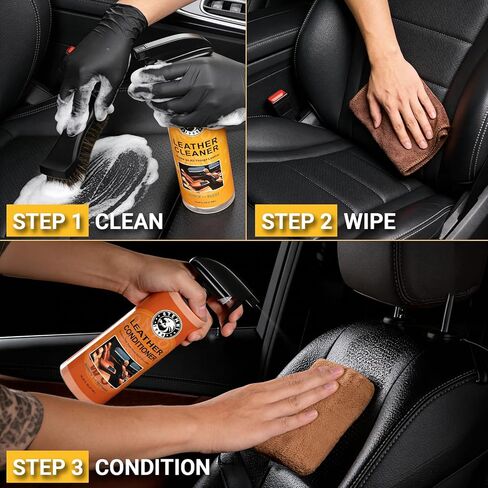 مجموعة منظف وبلسم الجلود، مجموعة العناية بالجلد مع فرشاة تنظيف شعر الحصان - آمنة للديكور الداخلي للسيارة والأثاث والأحذية والأحذية والحقائب والملابس - تنظيف عميق، مرمم غير دهني in Kuwait