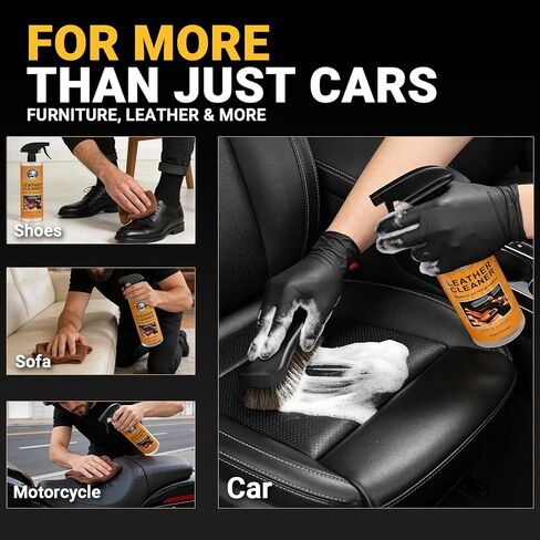 مجموعة منظف وبلسم الجلود، مجموعة العناية بالجلد مع فرشاة تنظيف شعر الحصان - آمنة للديكور الداخلي للسيارة والأثاث والأحذية والأحذية والحقائب والملابس - تنظيف عميق، مرمم غير دهني in Kuwait
