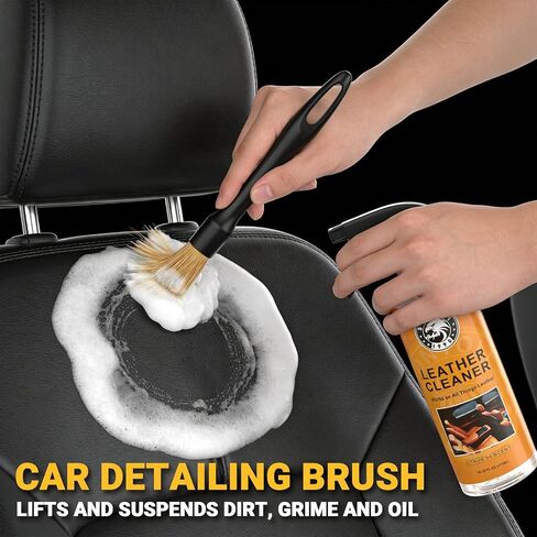 مجموعة منظف وبلسم الجلود، مجموعة العناية بالجلد مع فرشاة تنظيف شعر الحصان - آمنة للديكور الداخلي للسيارة والأثاث والأحذية والأحذية والحقائب والملابس - تنظيف عميق، مرمم غير دهني in Kuwait