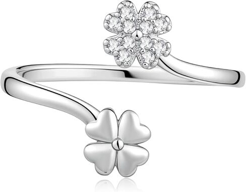 خواتم فضية مزدوجة محظوظة بأربع أوراق البرسيم مفتوحة بحلقة قابلة للتعديل للنساء في عيد القديس باتريك in Kuwait