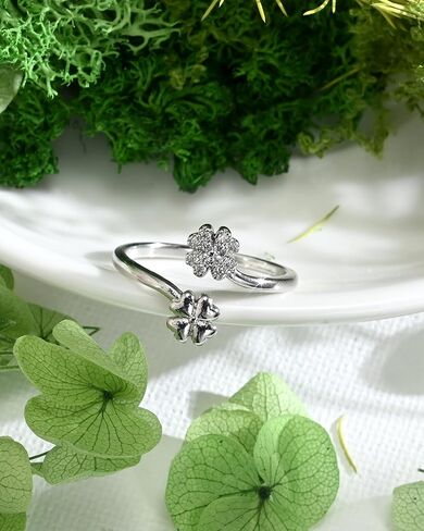 خواتم فضية مزدوجة محظوظة بأربع أوراق البرسيم مفتوحة بحلقة قابلة للتعديل للنساء في عيد القديس باتريك in Kuwait