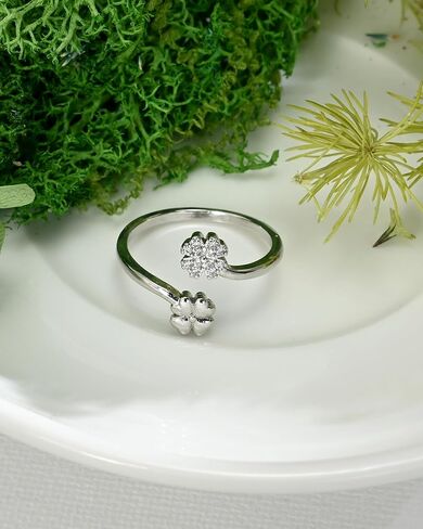 خواتم فضية مزدوجة محظوظة بأربع أوراق البرسيم مفتوحة بحلقة قابلة للتعديل للنساء في عيد القديس باتريك in Kuwait