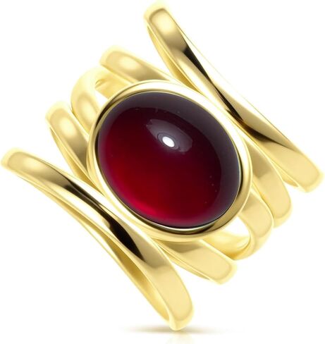 Natural Stone Ring,Yellow Gold Plated Oval Genuine Crystal Quartz Gemstone Multi Lines Full Finger Wide Band Statement Chunky Band Ring for Women in Kuwait