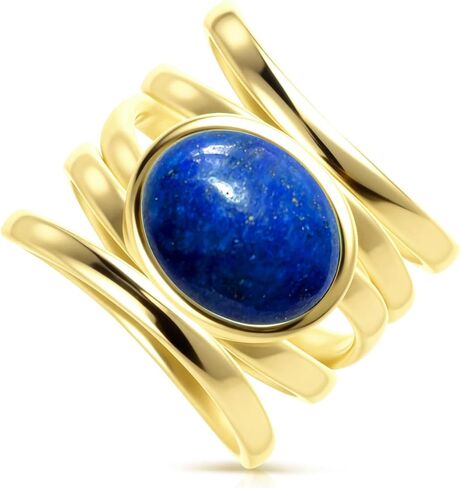 Natural Stone Ring,Yellow Gold Plated Oval Genuine Crystal Quartz Gemstone Multi Lines Full Finger Wide Band Statement Chunky Band Ring for Women in Saudi Arabia