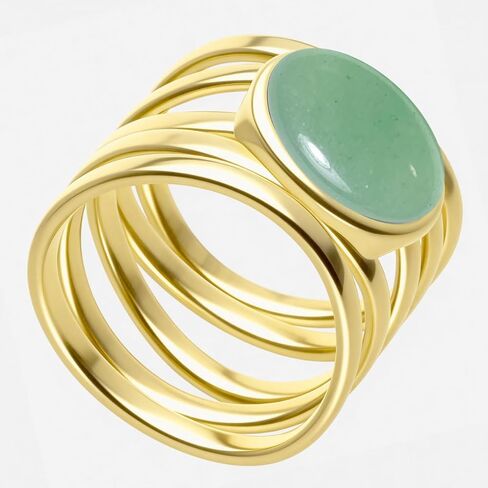 Natural Stone Ring,Yellow Gold Plated Oval Genuine Crystal Quartz Gemstone Multi Lines Full Finger Wide Band Statement Chunky Band Ring for Women in Saudi Arabia