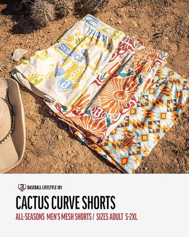 Baseball Lifestyle 101 Men's Cactus Curve Mesh Shorts with Side Pockets and Elastic Waist, 5 in Inseam S-2XL Sizes in Kuwait