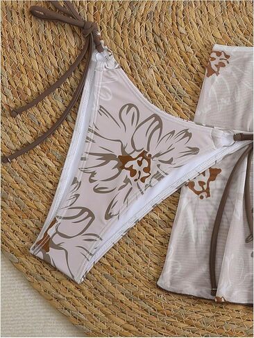 OYOANGLE Women's 3 Piece Swimsuit Floral Mesh Halter String Bikini Set with Cover Up Beach Skirts in Saudi Arabia