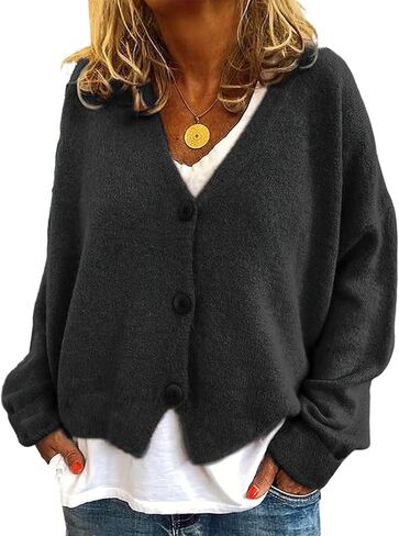ebossy Women's Vintage Preppy Cable Knit Cardigan Sweather Casual Plain Artistic Aesthetic Oversized Crop Jacket Top in Saudi Arabia