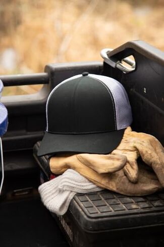 Outdoor Cap Blank Trucker Hat – Low Profile Structured Cotton Baseball Cap with Mesh Back, Adjustable Snapback, One Size, Black/White in Saudi Arabia