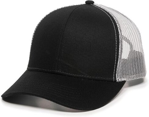 Outdoor Cap Blank Trucker Hat – Low Profile Structured Cotton Baseball Cap with Mesh Back, Adjustable Snapback, One Size, Black/White in Saudi Arabia