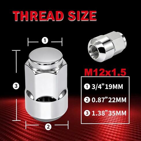 صواميل العروة M12x1.5 - بديل لسيارة Honda Civic 2006-2024، 1997-2024 CR-V، 2003-2024 Accord، 2016-2024 HR-V - مجموعة صواميل عروة كروم مغلقة النهاية مكونة من 20 قطعة in Saudi Arabia