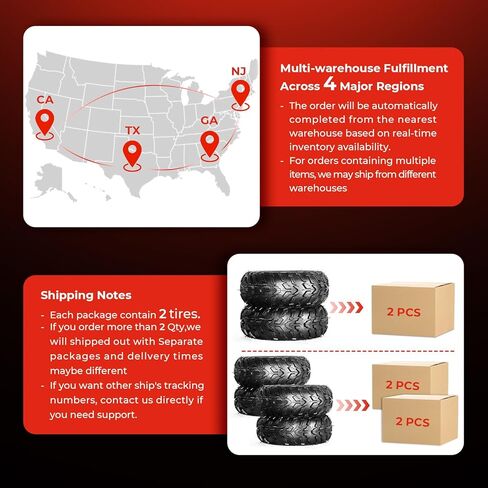 مجموعة من 4 إطارات ATV/UTV 22x7-11 أمامية و22x10-9 خلفية، إطارات طينية لجميع التضاريس 22x7x11 و22x10x9,4 طبقات، مداس اتجاهي، بدون أنبوب in Kuwait