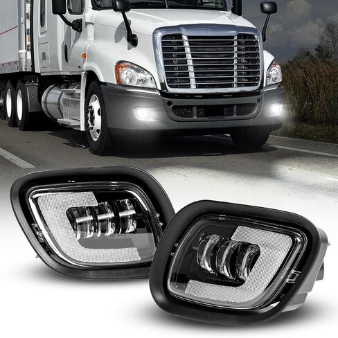 إصدار جديد من مجموعة مصابيح الضباب LED متوافقة مع 2008-2017 Freightliner Cascadia Truck OEM استبدال مباشر طقم مصابيح الضباب DRL مع ضوء موضعي، مقاوم للماء، سهل التركيب، أسود - زوج واحد in Kuwait