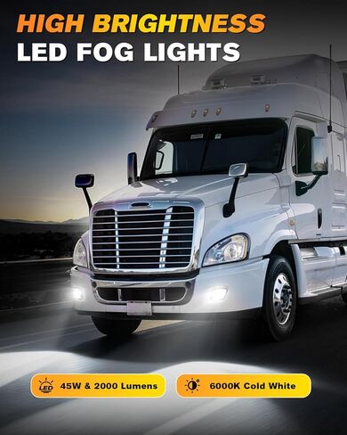 إصدار جديد من مجموعة مصابيح الضباب LED متوافقة مع 2008-2017 Freightliner Cascadia Truck OEM استبدال مباشر طقم مصابيح الضباب DRL مع ضوء موضعي، مقاوم للماء، سهل التركيب، أسود - زوج واحد in Kuwait