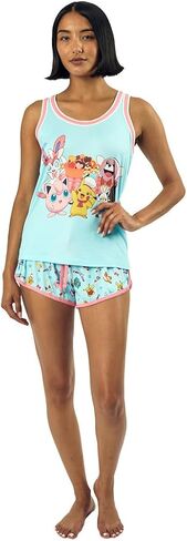 Bioworld Pokémon Pikachu & Jigglypuff Group Shot Women's Racer Tank & Dolphin Shorts Sleep Set in Saudi Arabia