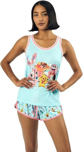 Bioworld Pokémon Pikachu & Jigglypuff Group Shot Women's Racer Tank & Dolphin Shorts Sleep Set in Saudi Arabia