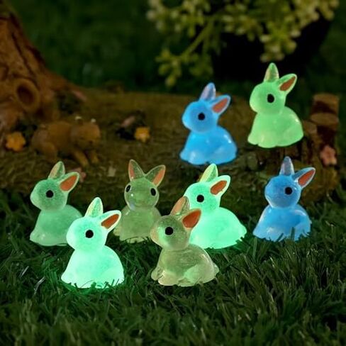6 Easter Luminous Mini Rabbit Ornaments, Glowing Resin Rabbit Statues, Suitable for Easter Decoration, Fairy Garden, Desktop Ornaments and Party Gifts in Saudi Arabia