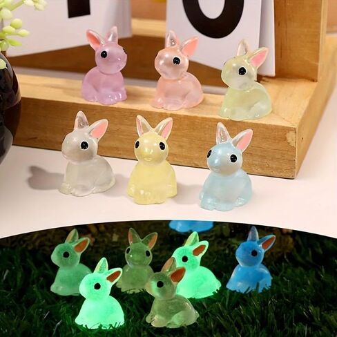 6 Easter Luminous Mini Rabbit Ornaments, Glowing Resin Rabbit Statues, Suitable for Easter Decoration, Fairy Garden, Desktop Ornaments and Party Gifts in Saudi Arabia