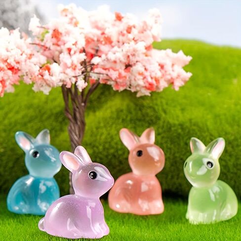 6 Easter Luminous Mini Rabbit Ornaments, Glowing Resin Rabbit Statues, Suitable for Easter Decoration, Fairy Garden, Desktop Ornaments and Party Gifts in Saudi Arabia