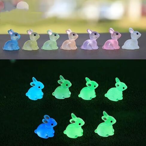 6 Easter Luminous Mini Rabbit Ornaments, Glowing Resin Rabbit Statues, Suitable for Easter Decoration, Fairy Garden, Desktop Ornaments and Party Gifts in Saudi Arabia