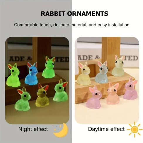 6 Easter Luminous Mini Rabbit Ornaments, Glowing Resin Rabbit Statues, Suitable for Easter Decoration, Fairy Garden, Desktop Ornaments and Party Gifts in Saudi Arabia