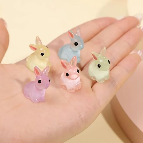 6 Easter Luminous Mini Rabbit Ornaments, Glowing Resin Rabbit Statues, Suitable for Easter Decoration, Fairy Garden, Desktop Ornaments and Party Gifts in Saudi Arabia
