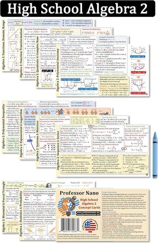 بطاقات المفاهيم للأستاذ نانو في مدرسة الجبر الثانوية 2 || 4x7.11 بوصة، مجموعة من 11 || ورقة الغش، دراسة سريعة in Kuwait