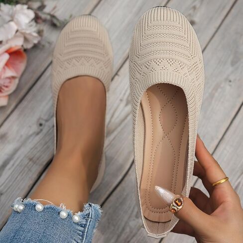 Women’s Knit Ballet Flats Lightweight Breathable Slip On Shoes Round Toe Cushioned Insole Flexible Sole Suitable for Daily Wear Work Commute Casual Outings Or Office Occasions in Saudi Arabia