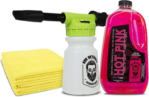 Mr. Detroit - 3pc Car Wash Kit with Foam Blaster, 64oz Car Wash Soap, Microfiber Towels (Pack of 3), Scratch-free Wash Gun Foam Cannon Streak-Free Exterior Cleaner for Auto Cleaning & Home Use in Saudi Arabia